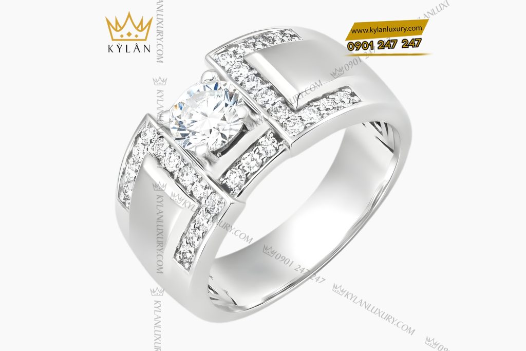 Nhẫn nam vàng trắng Au750 đính kim cương 4 Nhẫn nam vàng trắng Au750 đính kim cương