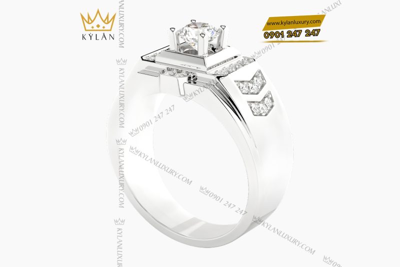 Nhẫn nam vàng trắng Au750 đính kim cương