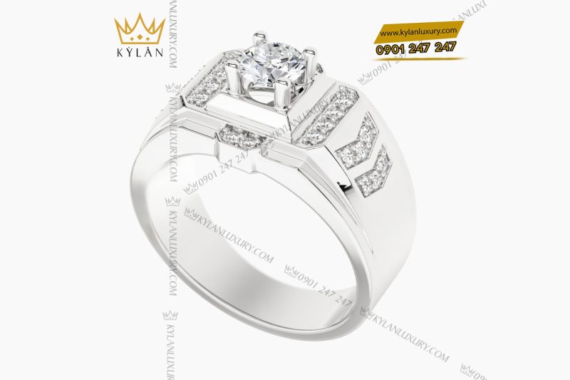 Nhẫn nam vàng trắng Au750 đính kim cương