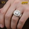 Nhẫn nam vàng trắng Au750 đính kim cương