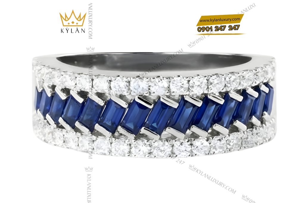 Nhẫn nam vàng trắng Au750 đính kim cương và đá quý 3 Nhẫn nam vàng trắng Au750 đính kim cương và đá quý