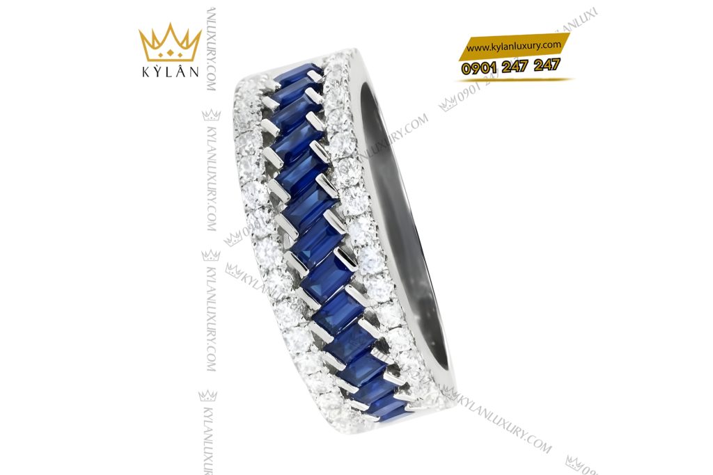 Nhẫn nam vàng trắng Au750 đính kim cương và đá quý 2 Nhẫn nam vàng trắng Au750 đính kim cương và đá quý