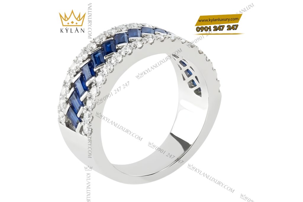 Nhẫn nam vàng trắng Au750 đính kim cương và đá quý 4 Nhẫn nam vàng trắng Au750 đính kim cương và đá quý