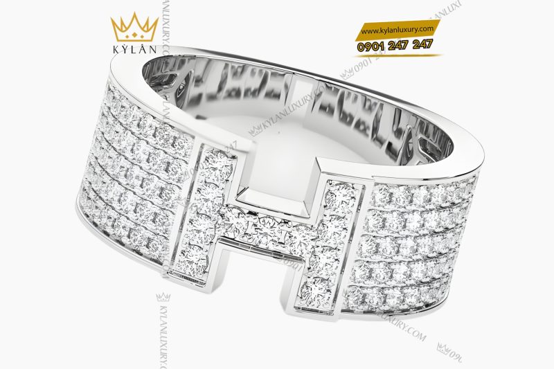Nhẫn nữ chữ H vàng trắng Au750 đính kim cương