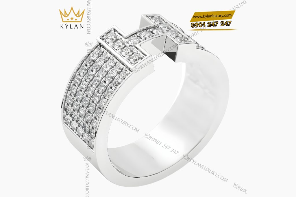 Nhẫn nữ chữ H vàng trắng Au750 đính kim cương