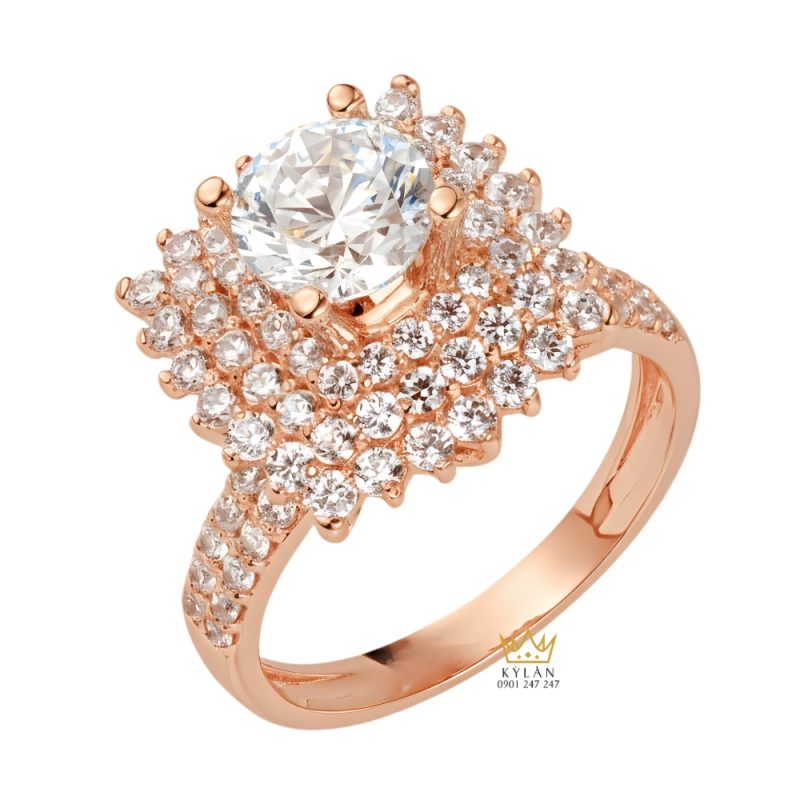 Nhẫn nữ vàng hồng Au750 đính kim cương