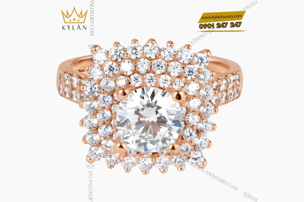 Nhẫn nữ vàng hồng Au750 đính kim cương 2 Nhẫn nữ vàng hồng Au750 đính kim cương