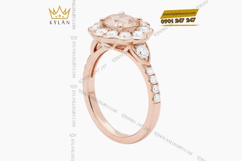 Nhẫn nữ vàng hồng Au750 đính kim cương