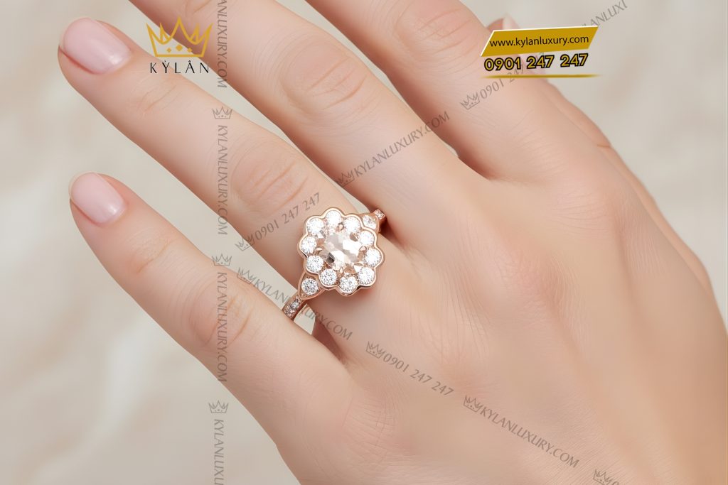 Nhẫn nữ vàng hồng Au750 đính kim cương 12 Kỳ Lân Luxury Nhan nu vang hong Au750 dinh kim cuong 16 Nhẫn nữ vàng hồng Au750 đính kim cương