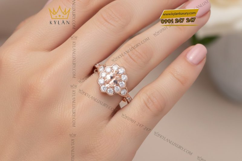 Nhẫn nữ vàng hồng Au750 đính kim cương