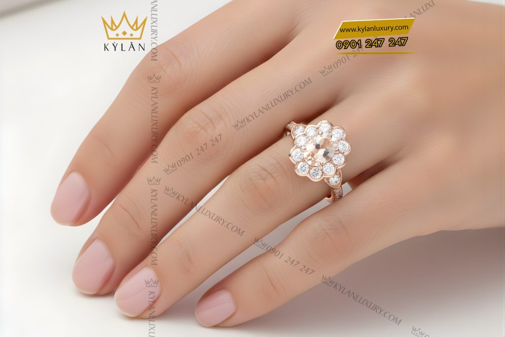 Nhẫn nữ vàng hồng Au750 đính kim cương 14 Kỳ Lân Luxury Nhan nu vang hong Au750 dinh kim cuong 18 Nhẫn nữ vàng hồng Au750 đính kim cương