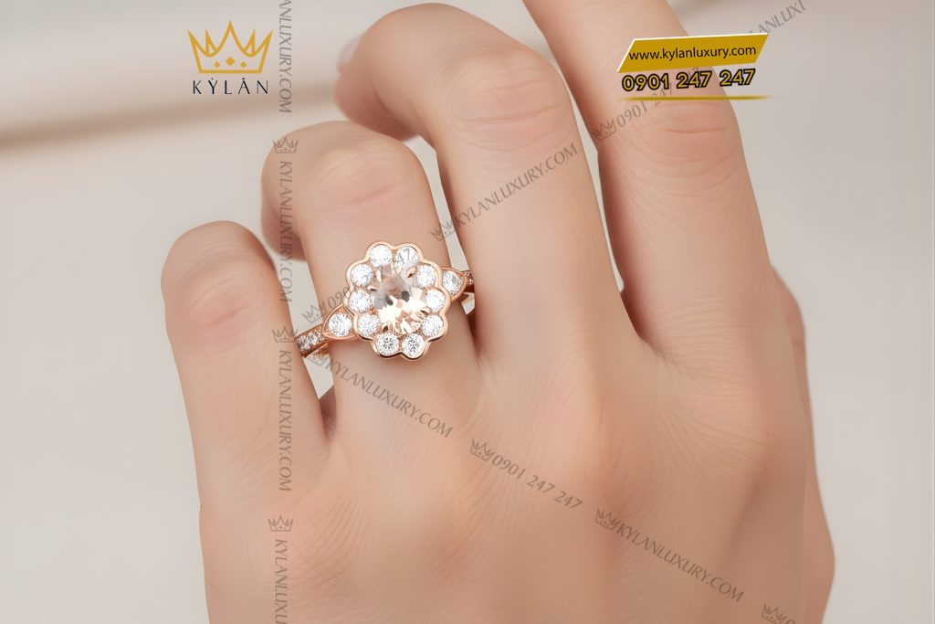 Nhẫn nữ vàng hồng Au750 đính kim cương 5 Nhẫn nữ vàng hồng Au750 đính kim cương