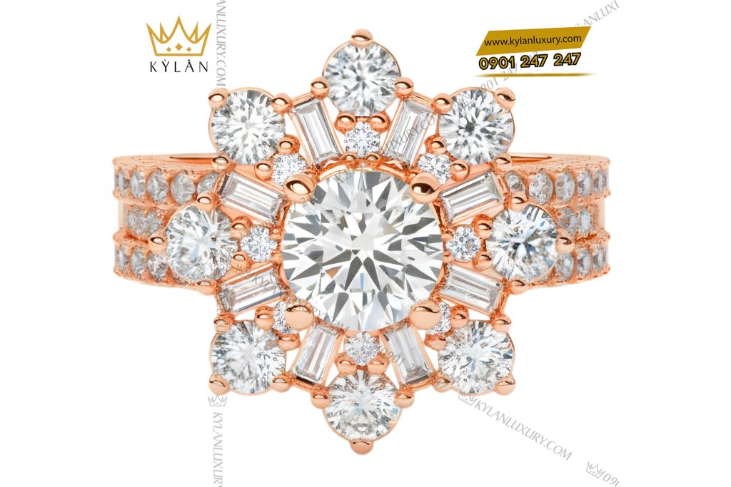 Nhẫn nữ vàng hồng Au750 đính kim cương