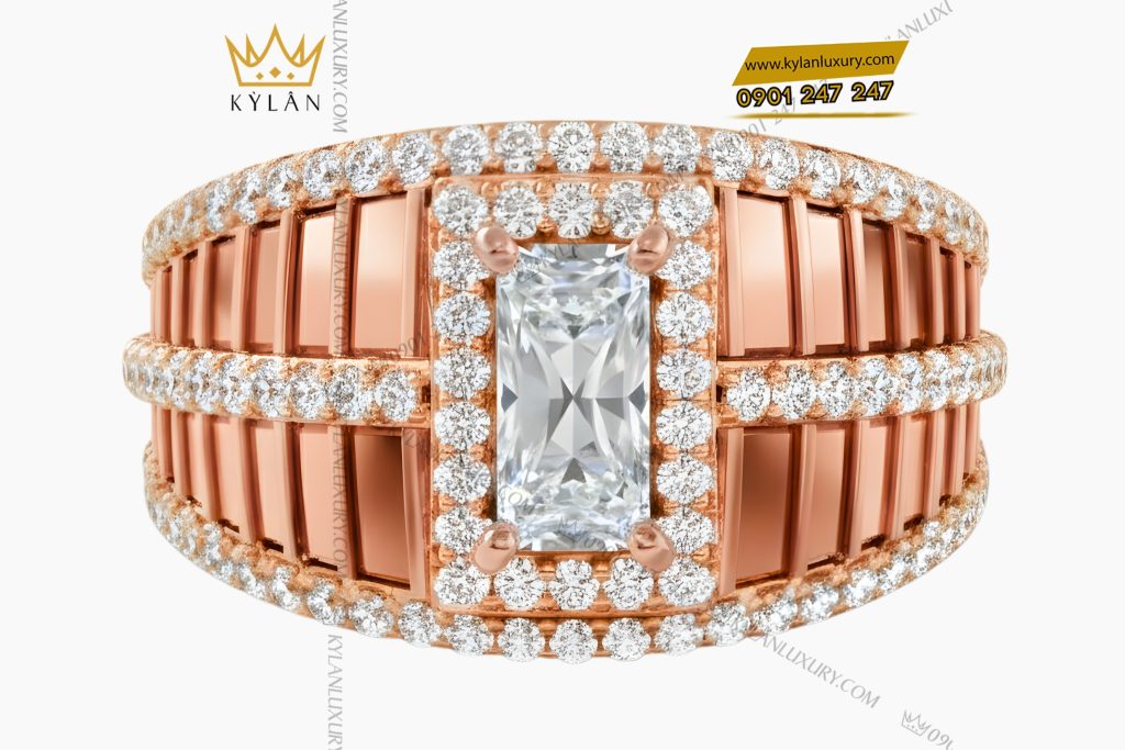 Nhẫn nữ vàng hồng Au750 đính kim cương