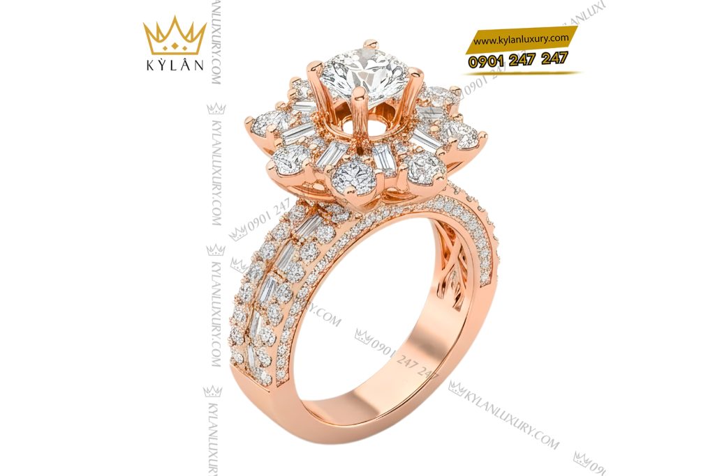 Nhẫn nữ vàng hồng Au750 đính kim cương