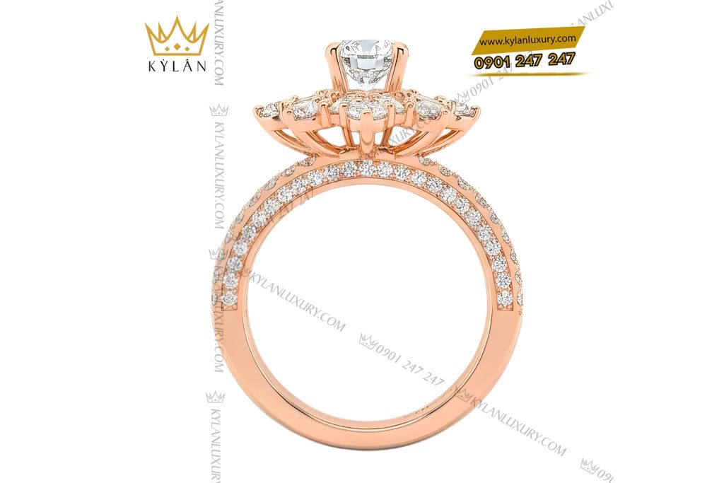 Nhẫn nữ vàng hồng Au750 đính kim cương