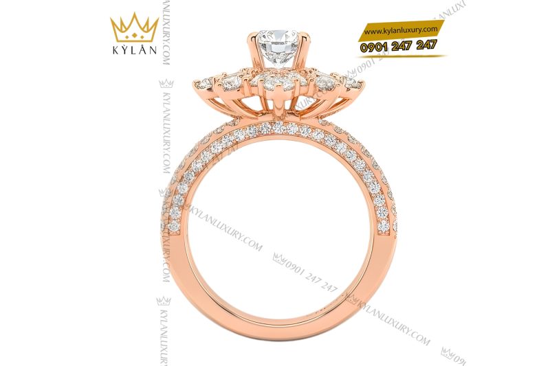 Nhẫn nữ vàng hồng Au750 đính kim cương