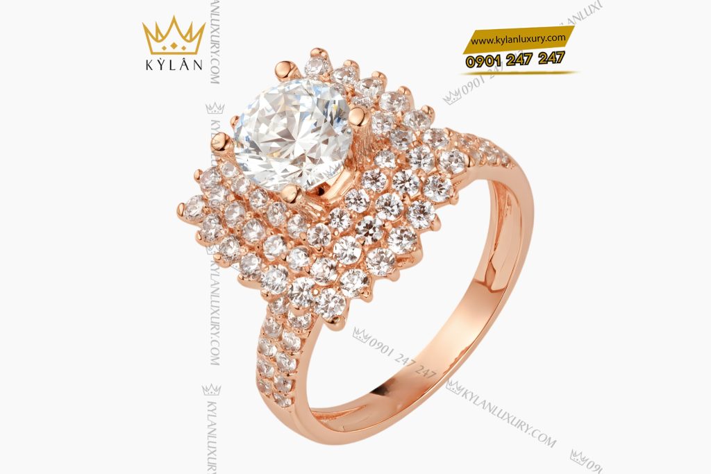 Nhẫn nữ vàng hồng Au750 đính kim cương 3 Nhẫn nữ vàng hồng Au750 đính kim cương
