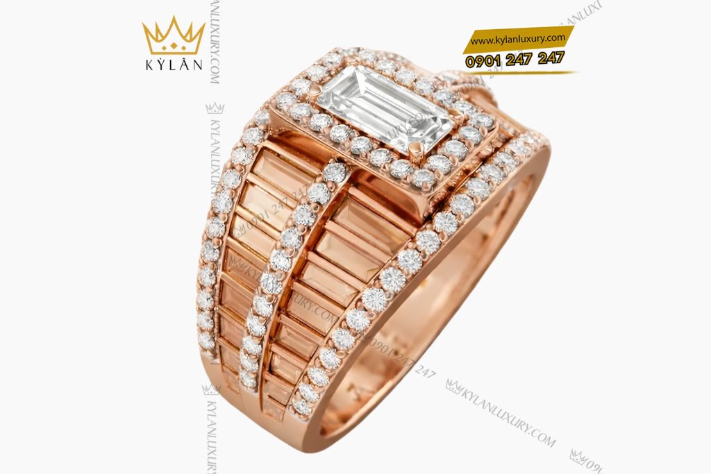 Nhẫn nữ vàng hồng Au750 đính kim cương