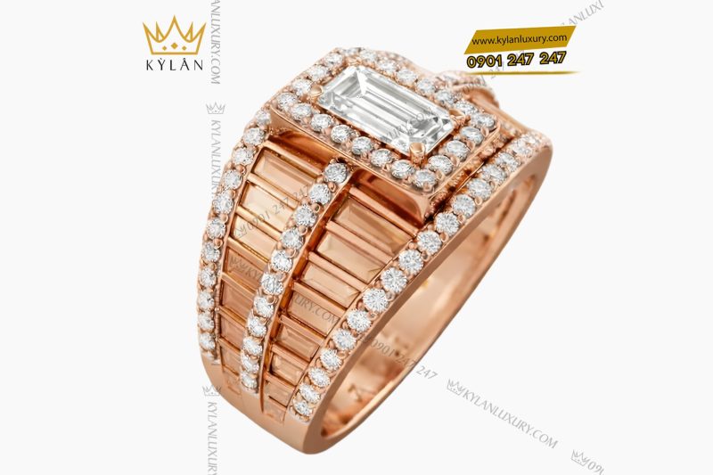 Nhẫn nữ vàng hồng Au750 đính kim cương