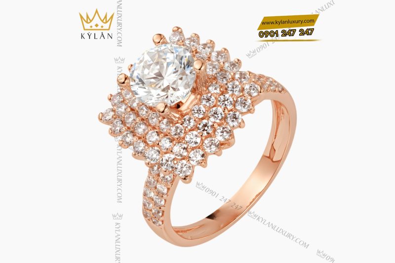 Nhẫn nữ vàng hồng Au750 đính kim cương
