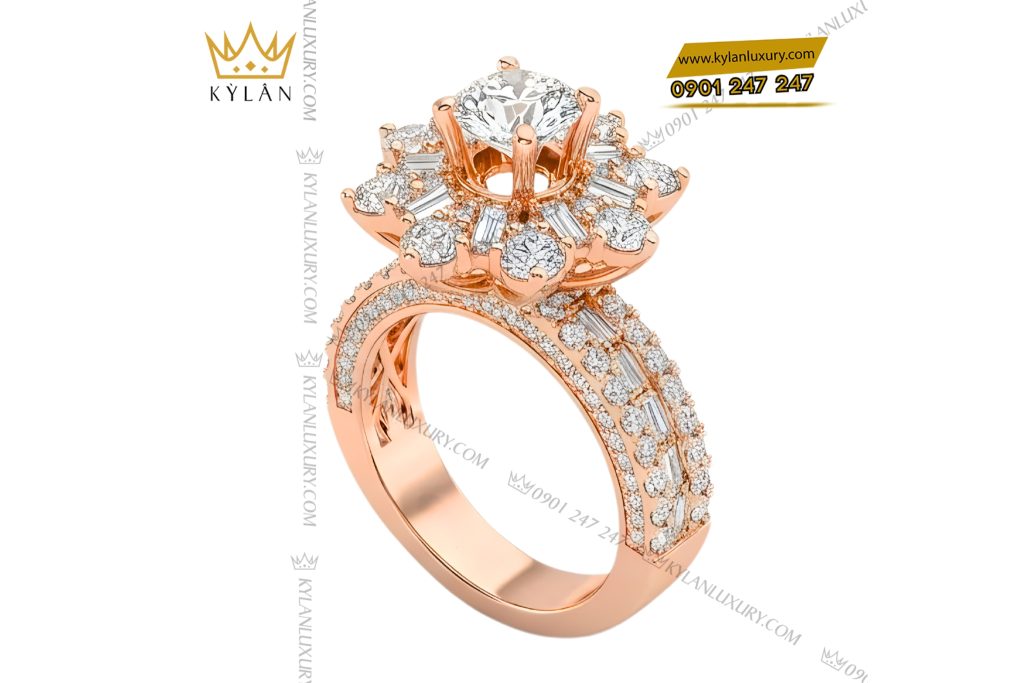 Kỳ Lân Luxury Nhan nu vang hong Au750 dinh kim cuong 5 1 Nhẫn nữ vàng hồng Au750 đính kim cương