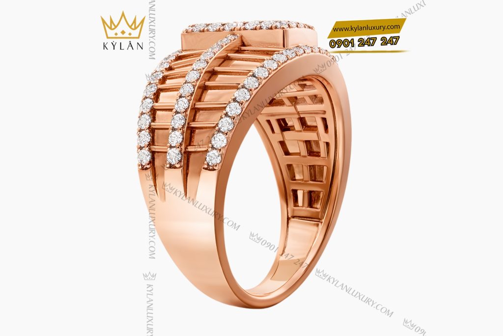 Nhẫn nữ vàng hồng Au750 đính kim cương