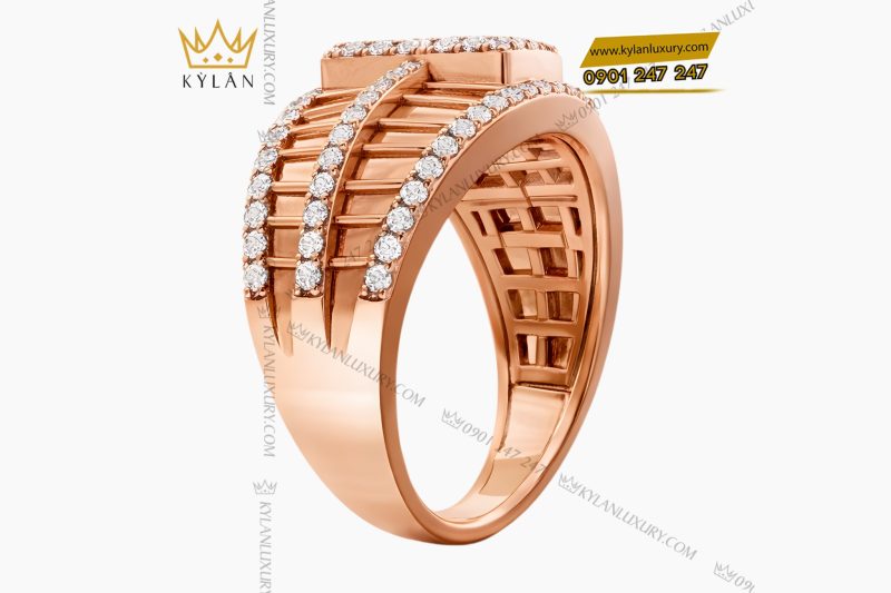 Nhẫn nữ vàng hồng Au750 đính kim cương