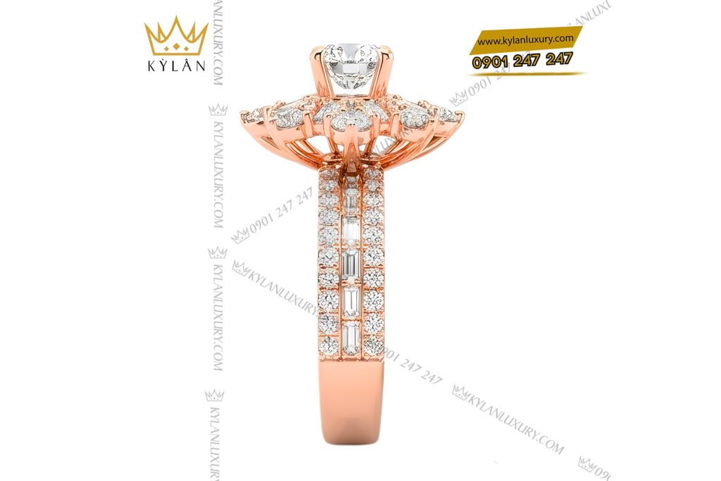 Nhẫn nữ vàng hồng Au750 đính kim cương