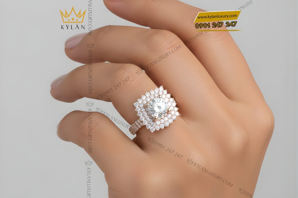 Nhẫn nữ vàng hồng Au750 đính kim cương 12 Kỳ Lân Luxury Nhan nu vang hong Au750 dinh kim cuong 7 Nhẫn nữ vàng hồng Au750 đính kim cương