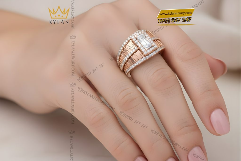 Kỳ Lân Luxury Nhan nu vang hong Au750 dinh kim cuong 7 2 Nhẫn nữ vàng hồng Au750 đính kim cương