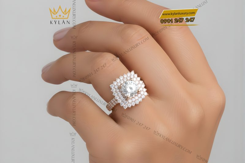 Nhẫn nữ vàng hồng Au750 đính kim cương