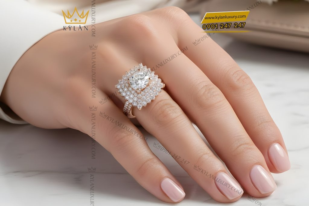 Nhẫn nữ vàng hồng Au750 đính kim cương 6 Nhẫn nữ vàng hồng Au750 đính kim cương