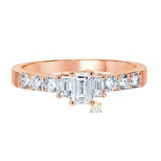 Nhẫn nữ vàng hồng Au750 đính kim cương baguette