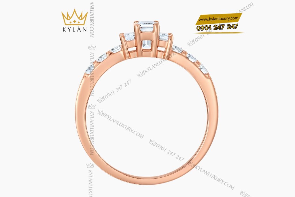 Nhẫn nữ vàng hồng Au750 đính kim cương baguette 5 Nhẫn nữ vàng hồng Au750 đính kim cương baguette