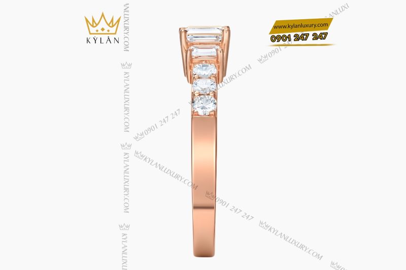 Nhẫn nữ vàng hồng Au750 đính kim cương baguette