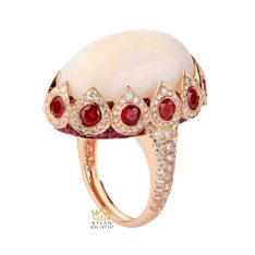 Nhẫn nữ vàng hồng Au750 đính kim cương và đá quý