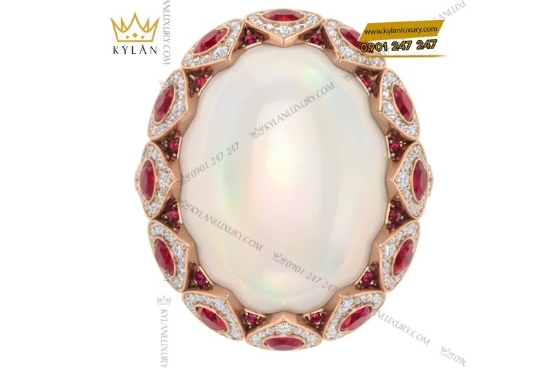 Nhẫn nữ vàng hồng Au750 đính kim cương và đá quý