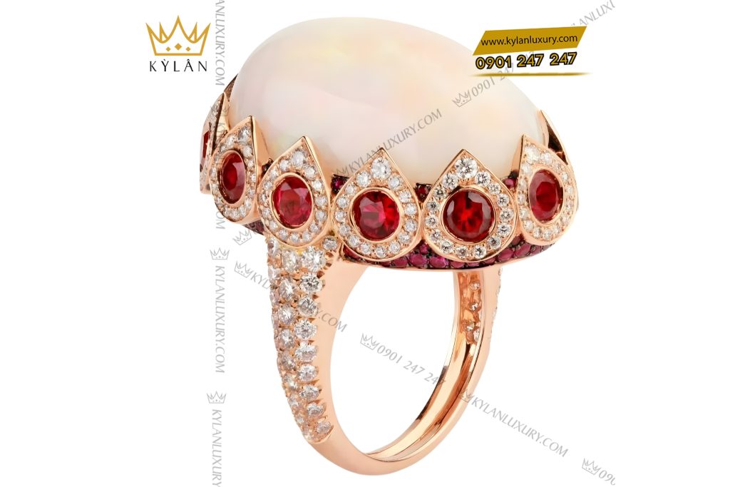 Kỳ Lân Luxury Nhan nu vang hong Au750 dinh kim cuong va da quy 3 Nhẫn nữ vàng hồng Au750 đính kim cương và đá quý