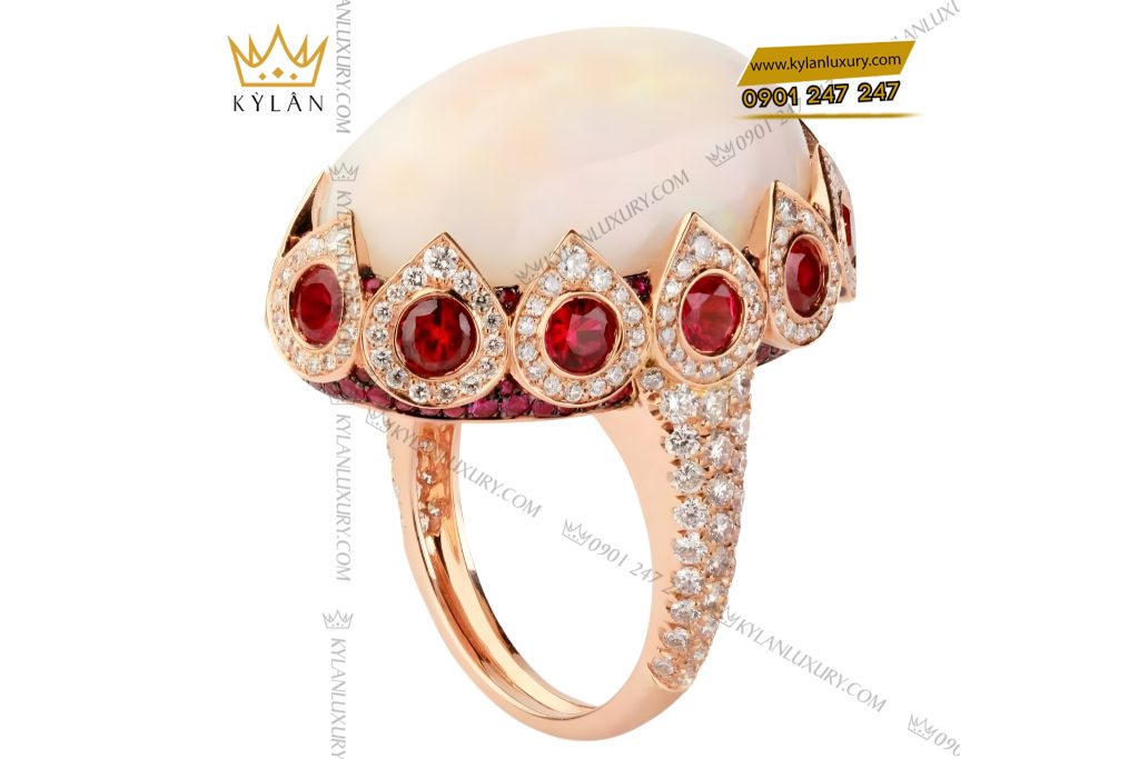 Nhẫn nữ vàng hồng Au750 đính kim cương và đá quý