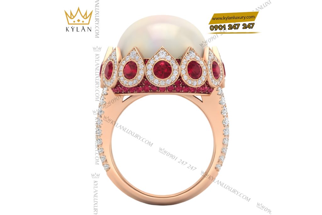 Nhẫn nữ vàng hồng Au750 đính kim cương và đá quý