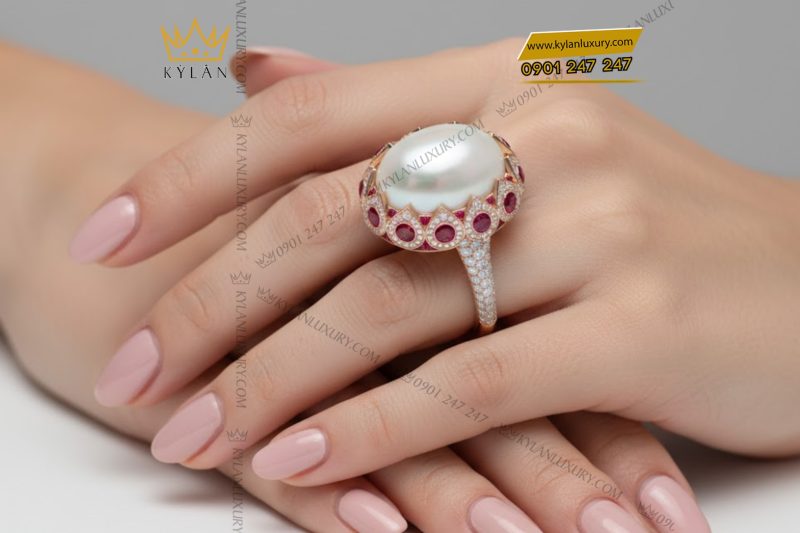 Nhẫn nữ vàng hồng Au750 đính kim cương và đá quý