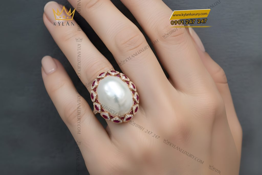 Nhẫn nữ vàng hồng Au750 đính kim cương và đá quý