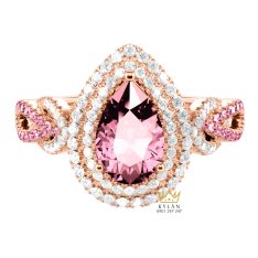 Nhẫn nữ vàng hồng Au750 đính kim cương và đá quý hồng Nhẫn nữ vàng hồng Au750 đính kim cương và đá quý hồng