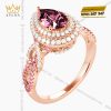 Nhẫn nữ vàng hồng Au750 đính kim cương và đá quý hồng