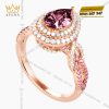 Nhẫn nữ vàng hồng Au750 đính kim cương và đá quý hồng