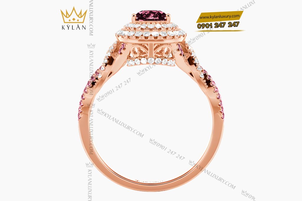 Nhẫn nữ vàng hồng Au750 đính kim cương và đá quý hồng 4 Nhẫn nữ vàng hồng Au750 đính kim cương và đá quý hồng