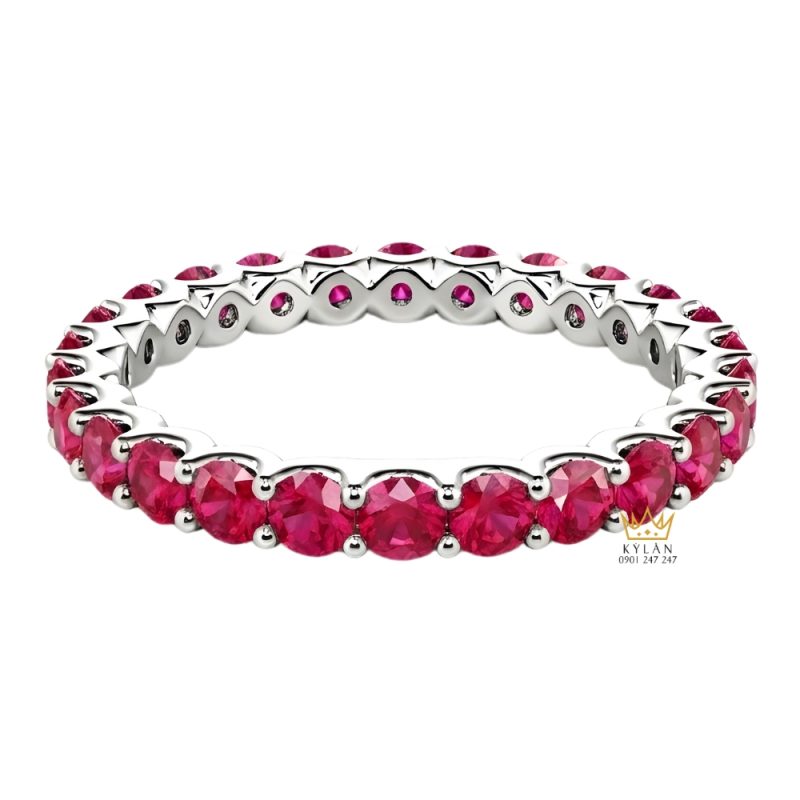 Nhẫn nữ vàng trắng Au750 đính đá ruby