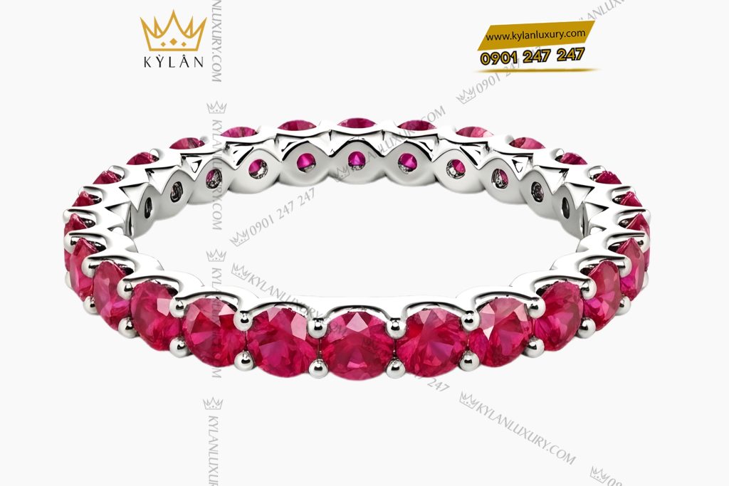 Nhẫn nữ vàng trắng Au750 đính đá ruby 4 Nhẫn nữ vàng trắng Au750 đính đá ruby