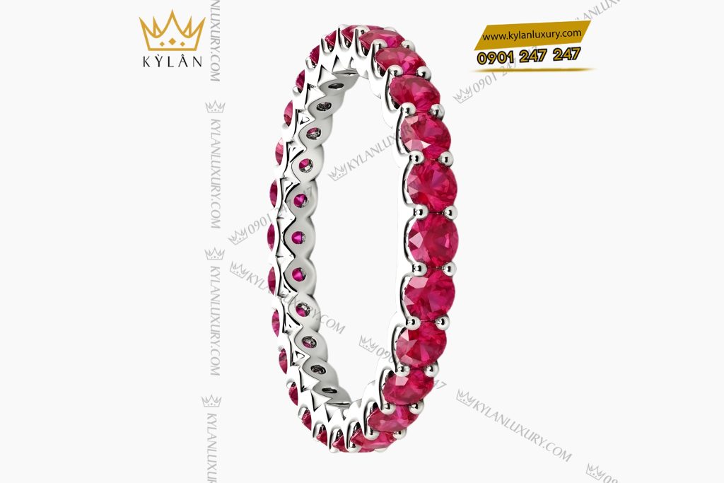 Nhẫn nữ vàng trắng Au750 đính đá ruby 2 Nhẫn nữ vàng trắng Au750 đính đá ruby
